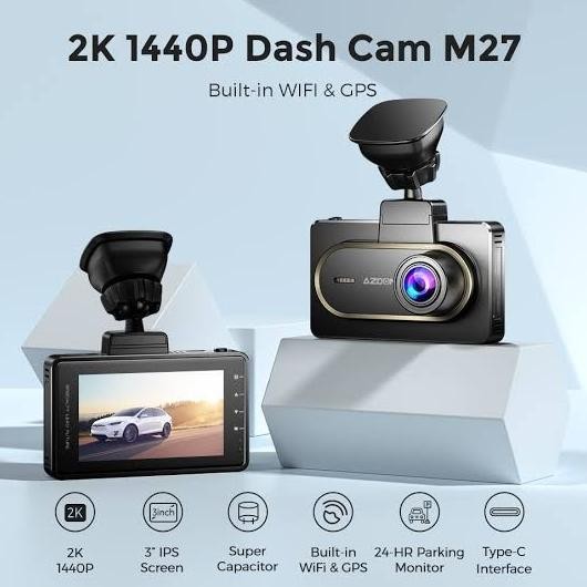 Murah Azdome M27 2K Dual Camera Dash Cam Wifi Supercapacitor Gps M27S