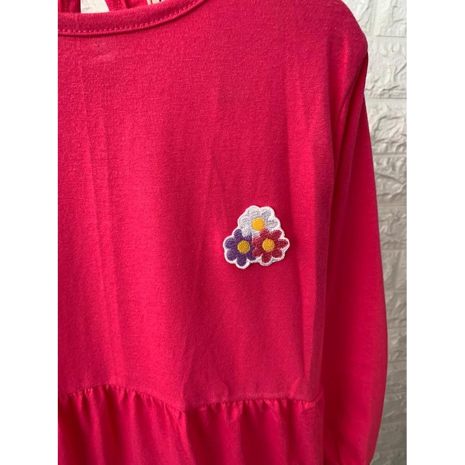Gamis Kaos Anak Aplikasi Bordir Simple Warna Pink Fanta Size 5-10 Tahun Katun Cewek Asli 100%