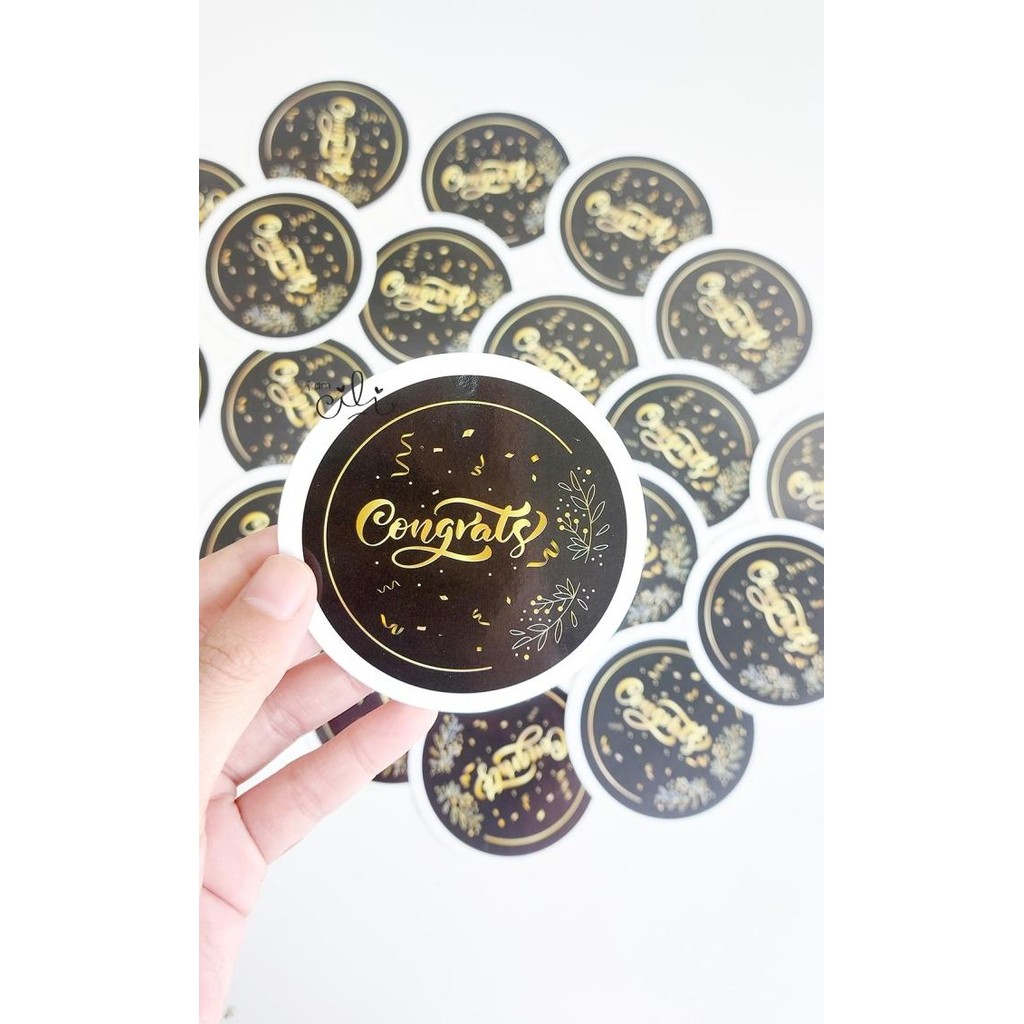 

(:(:(:(] (SN031) stiker Congrats hitam elegan diameter 8cm (isi 32 stiker)