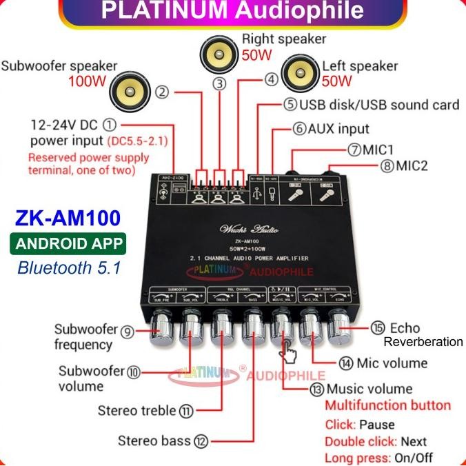 TPA3116 AMPLIFIER KARAOKE ECHO MICROPHONE 2.1 CH ZK-AM100 ZK-AM100F