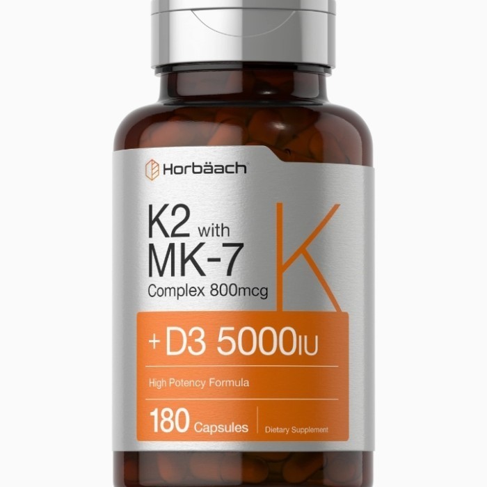 Horbaach Vitamin K2 MK7 with D3 5000 iu 180 Capsules 800 mcg