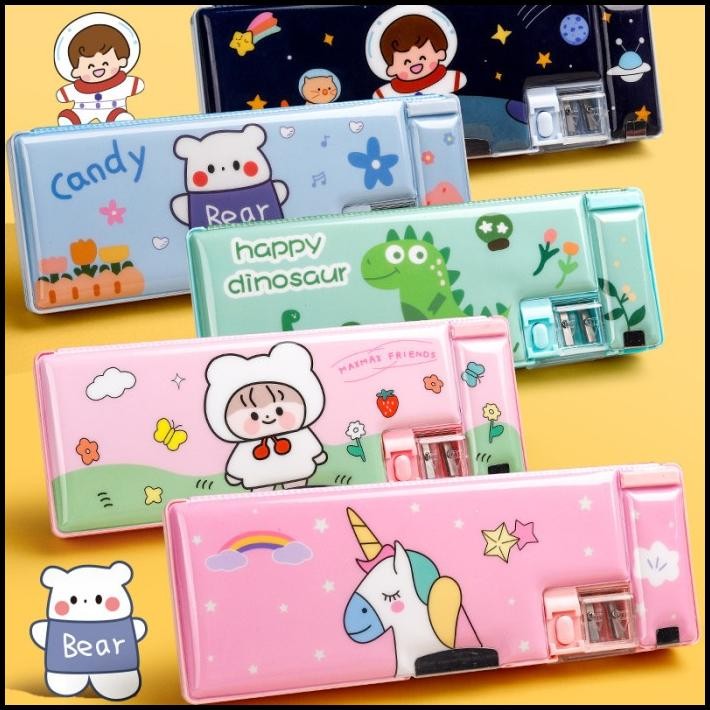 

New Model Kotak Pensil Lucu Pola Kartun Lapisan Ganda dengan Rautan