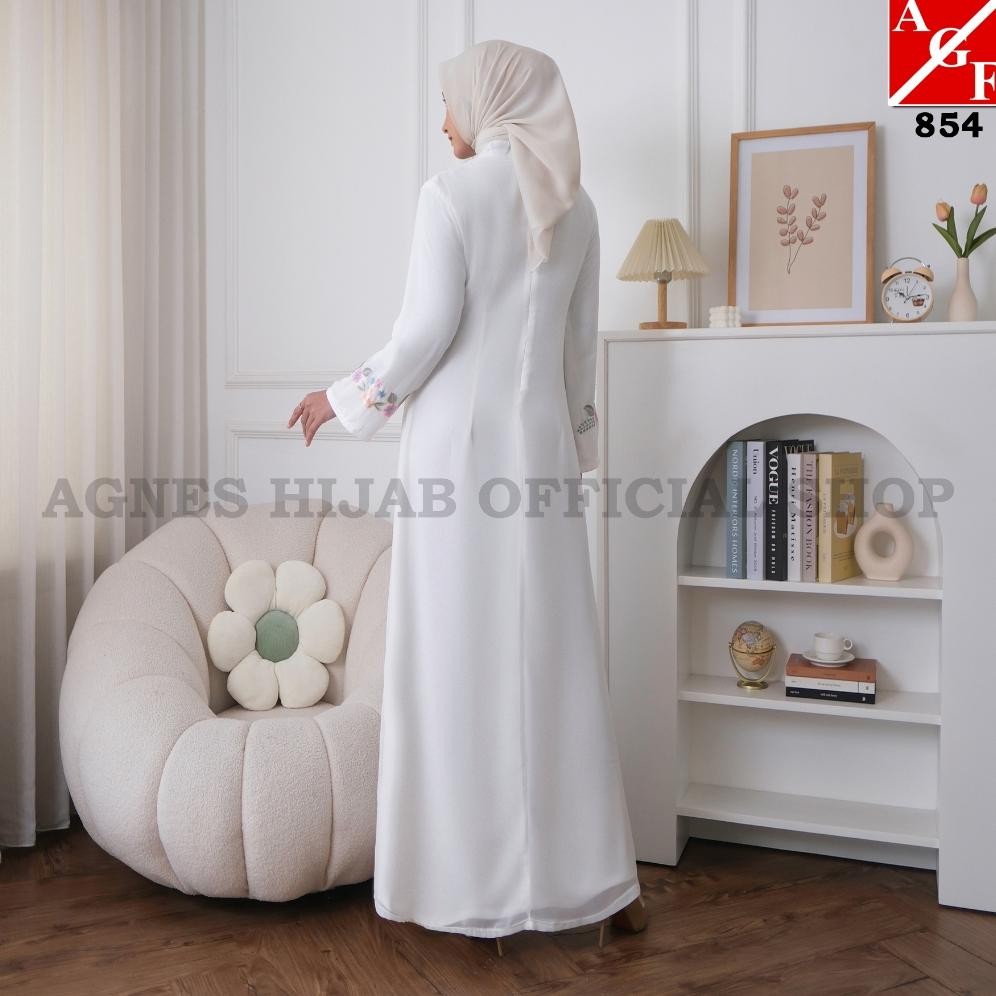 MUSLIM - Agnes Hijab - Azura Dress Gamis Putih Premium Baju Lebaran 2025 Model Baru Elegan Bordir Bu