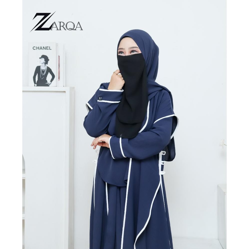 sa-324 ZARQA-Maura Abaya Hitam Putih Turkey Abaya Set 2 in 1 (outer + dress terpisah) Remaja Gamis M