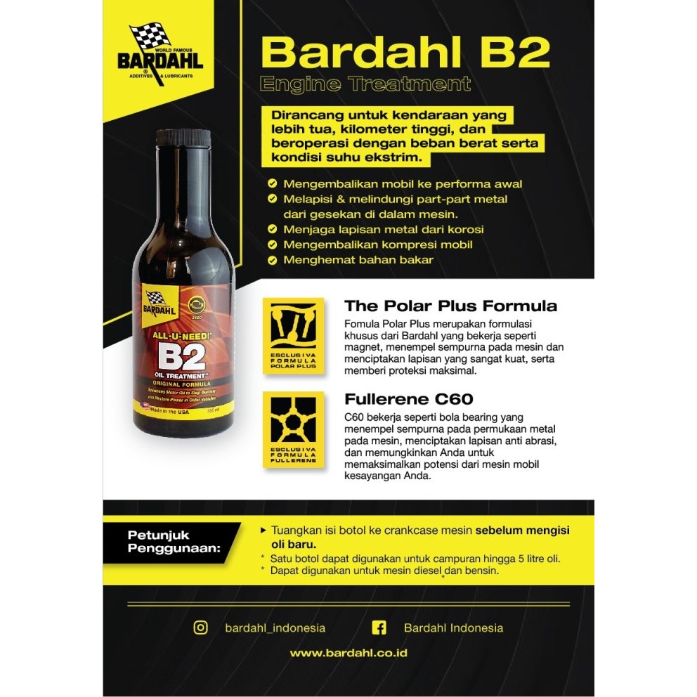 BARDAHL B2 OIL TREATMENT ORIGINAL FORMULA - ADITIF OLI MESIN (350ML)