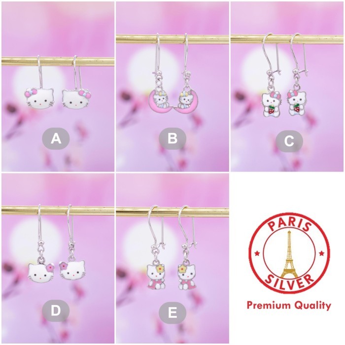 Anting Anak Hello Kitty Perak Asli Silver 925 Lapis Emas Putih Cewek