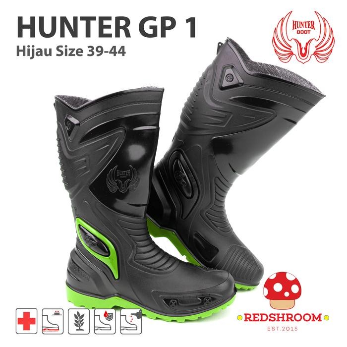 Sepatu Boots Tinggi HUNTER GP 1 BLACK/GREEN Shoes Karet Pria