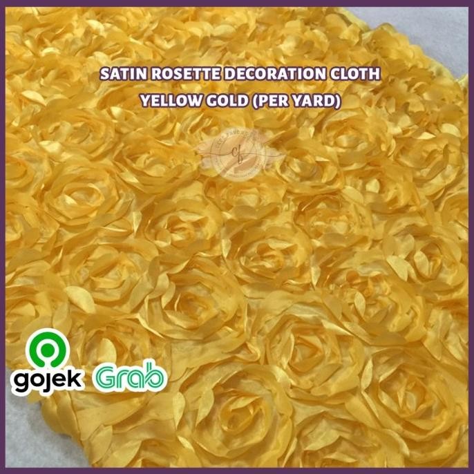 :>:>:>:>] Kain Backdrop Taplak Meja Satin Rosette Decoration Cloth - Yellow Gold