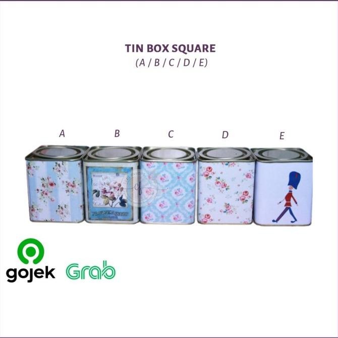,,,,,,,] Tempat Penyimpanan Box Teh Kotak Kaleng Kopi - Tin Box Square
