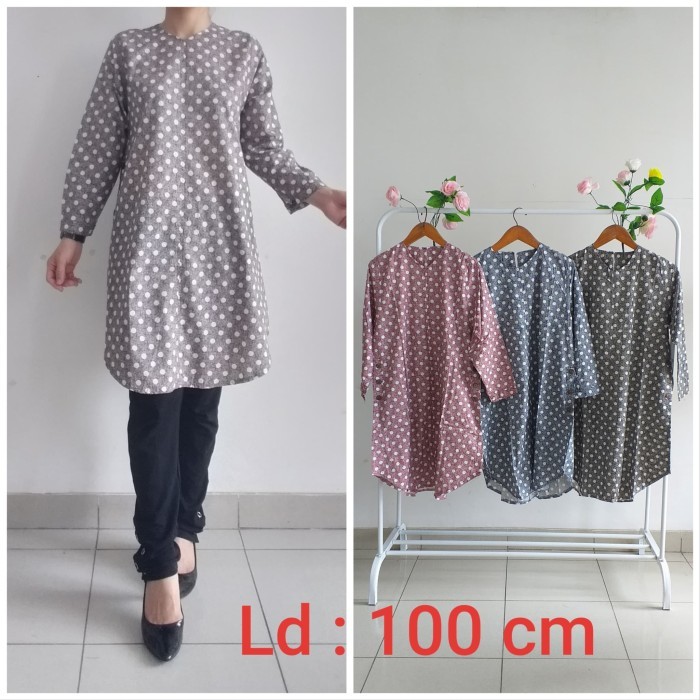 TUNIK PANJANG WANITA LONG TUNIK POLKADOT TERBARU ATASAN WANITA
