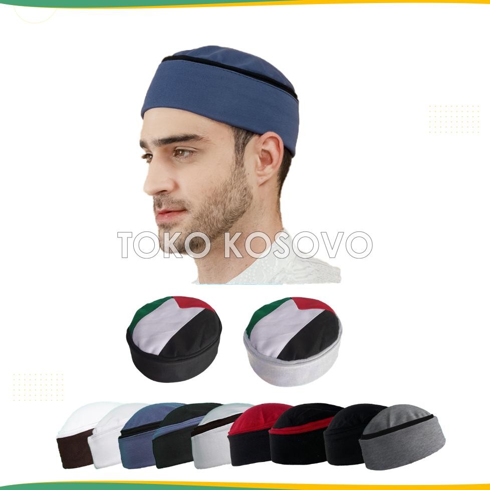 Promo Lebaran Peci Lipat Khas Mesir Premium Kopiah Habasya Palestina Pria Biru Putih Hitam Abu Kopya