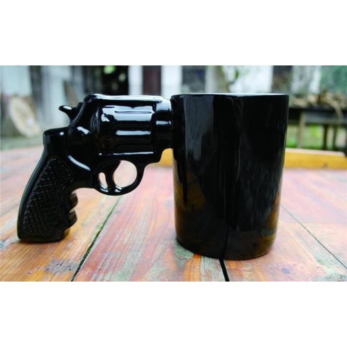 KHUSUS GOSEND Mug Pistol Revolver Mug Hitam Keramik Polisi TNI Pistol