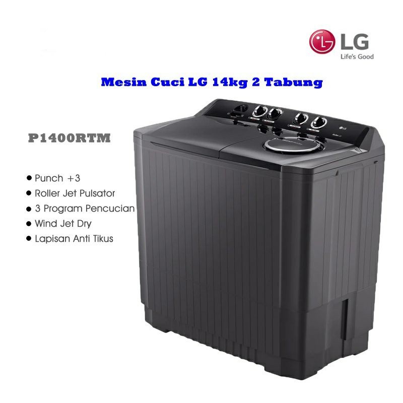 Mesin Cuci LG 2 Tabung 14kg Twin Tub LG 14kg P1400RTM