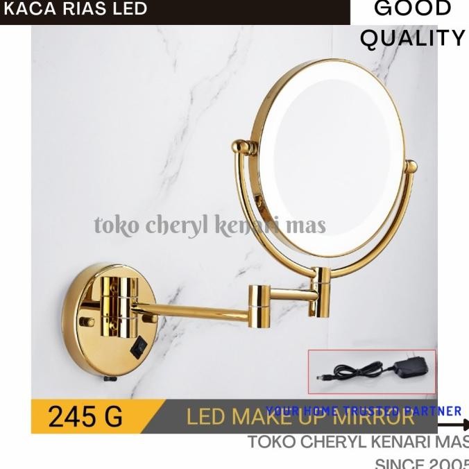 KACA MAKE UP LED CERMIN RIAS LAMPU BULAT GOLD EMAS BERTU 245