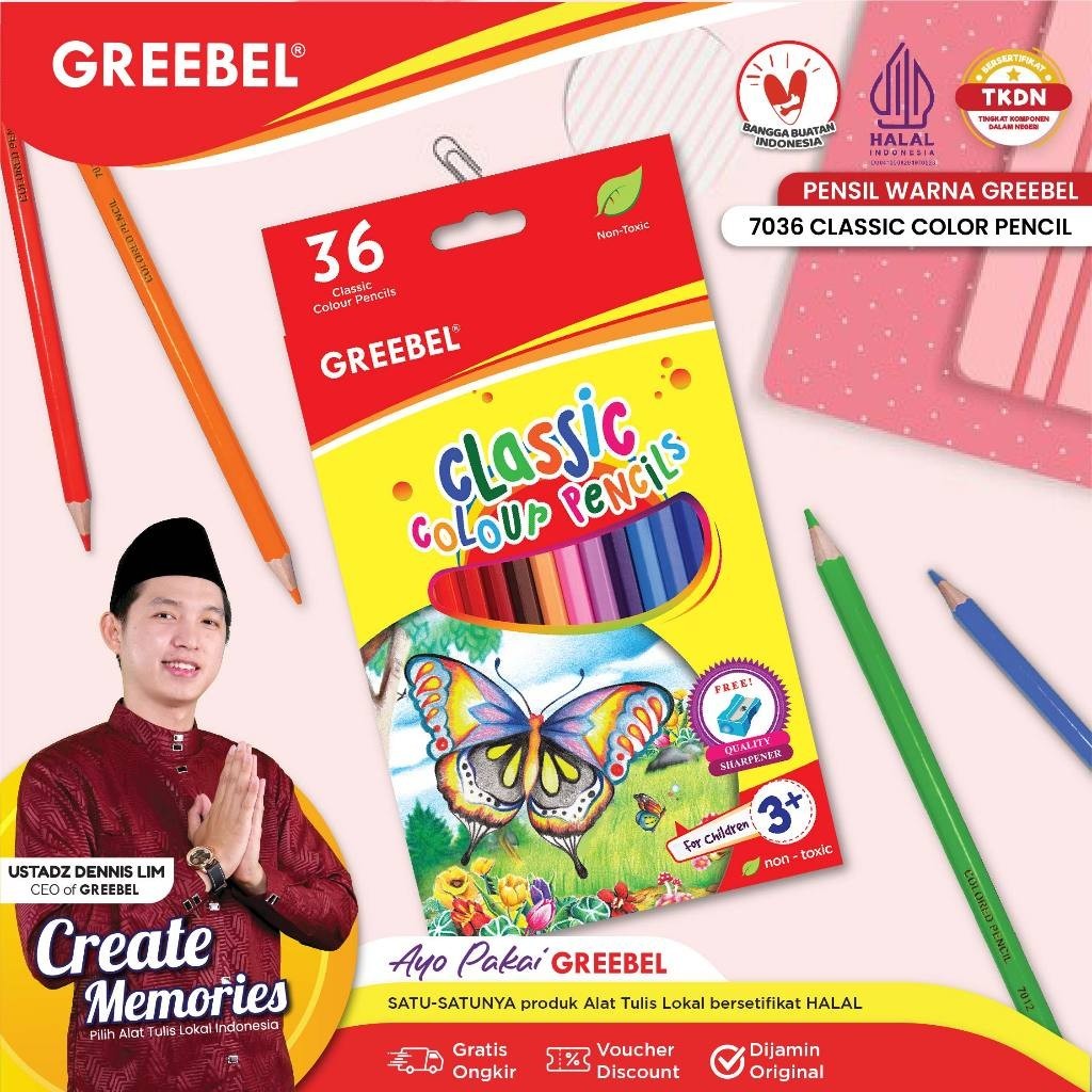 

GREEBEL Pensil Warna/ Pensil Warna Panjang 36 Warna / Greebel 7036 Classic Color Pencil