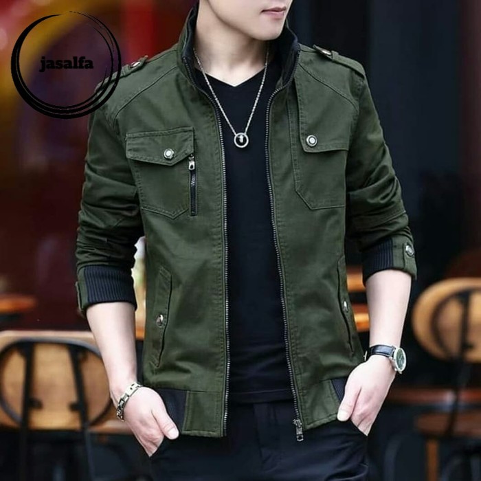 Terbaru Jaket Pria Terbaru Katun Drill Kualitas Premium - Hijau Army - Tni Best Seller