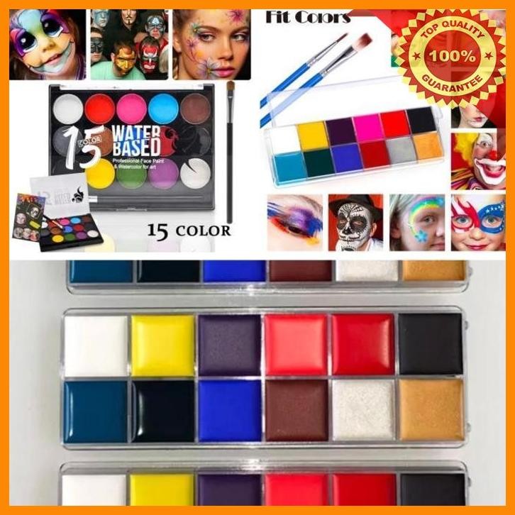 

[GSM] PROFESSIONAL FACE AND BODY ART PAINTING V-TECH 15 WARNA (FREE 2 BRUSH)