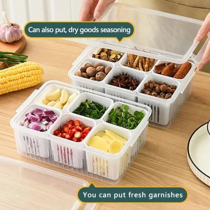 

WADAH PENYIMPANAN CABAI BAWANG JAHE BUAH DENGAN SARINGAN TUTUP 6IN1 ORIGINAL