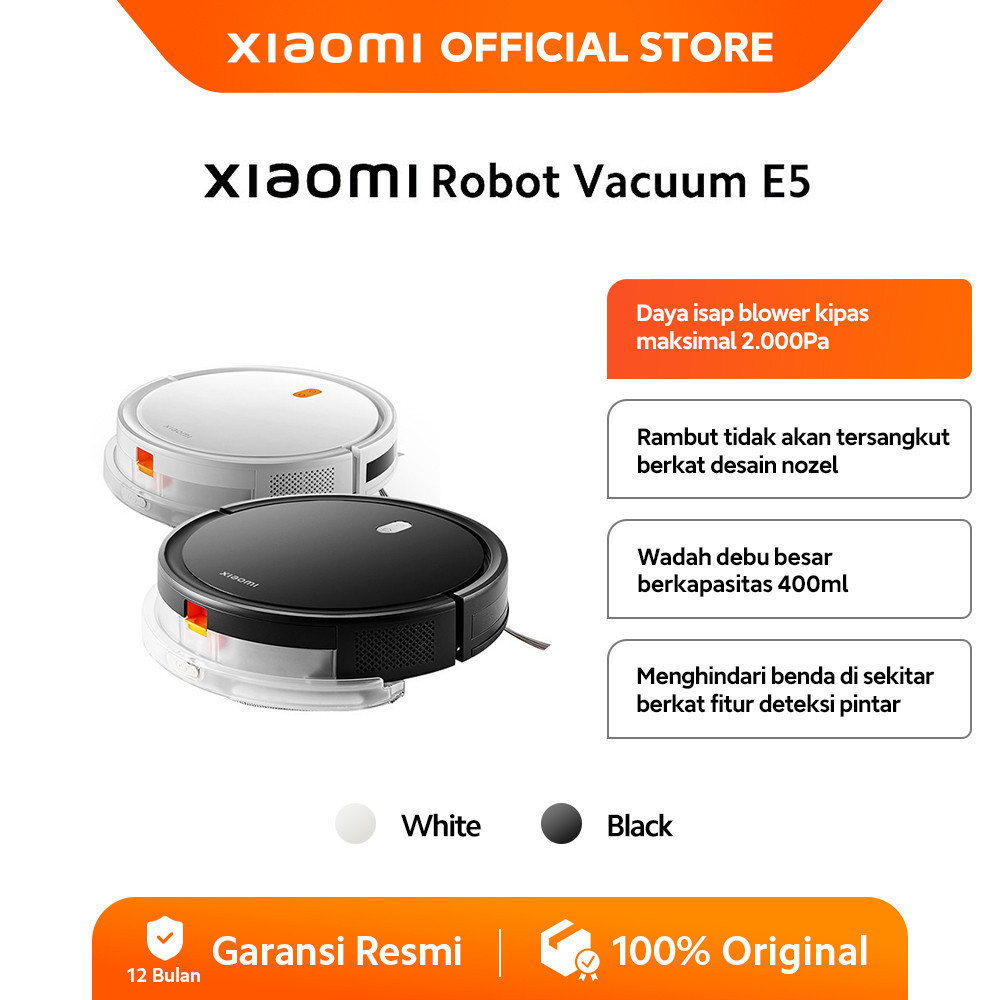 Xiaomi Robot Vacuum E5 | Ringkas dan Ringan | Daya Hisap 2000Pa | Fitur Sapu dan Pel | Vacuum cleane