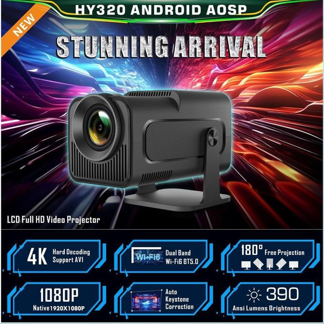 READY PROJECTOR HY320 MINI PORTABLE AUTO KEYSTONE FHD 1080P SMART INFOCUS LED PROYEKTOR 4K WIFI 6