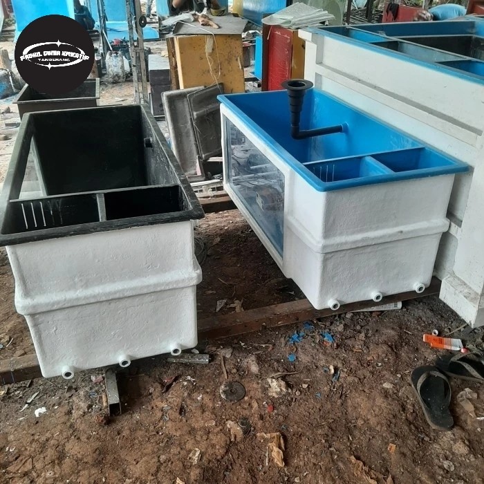 kolam kaca ukuran 110*65*55 cm + filter samping fiberglass