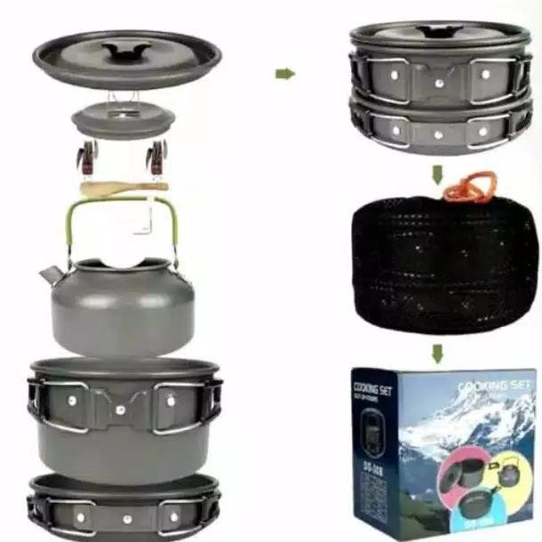Nesting Teko & Kompor Windproof Kemping Gunung Cooking Set Camping