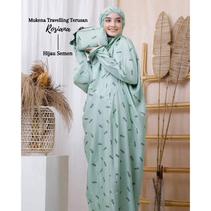 MUKENA TRAVEL TERUSAN RAYON BALI DEWASA MOTIF ROSIANA MUKENA POCONG MUKENA LAJURAN TRAVELING CEMARA