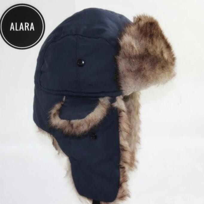 Topi ushanka rusia topi musim dingin bulu tebal hangat original import H24