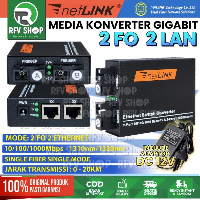 NEW GIGABIT MEDIA CONVERTER 2 FO 2 LAN FIBER OPTIK KONVERTER NETLINK