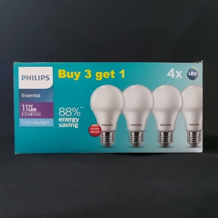 Lampu Led Paket Hemat Philips Essential 11 Watt (4 bh).