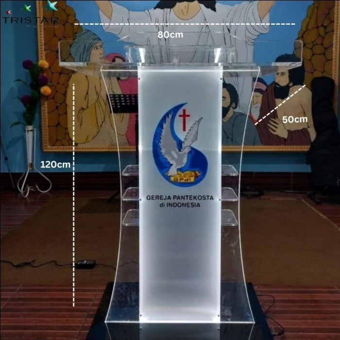 Akrilik podium LED Acrylic mimbar LED Meja Akrilik LED FREE CETAK LOGO