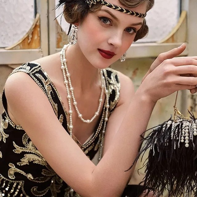 BEBAS ONGKIR - Black Feather Headband 1920s Flapper Headpiece Gatsby Hair Accessories