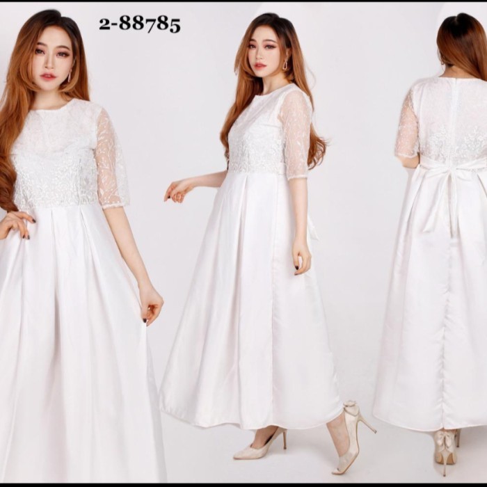 Harga Terbaru Longdress Saten Putih/ Dress Sidi S/M/L/Xl Rui91