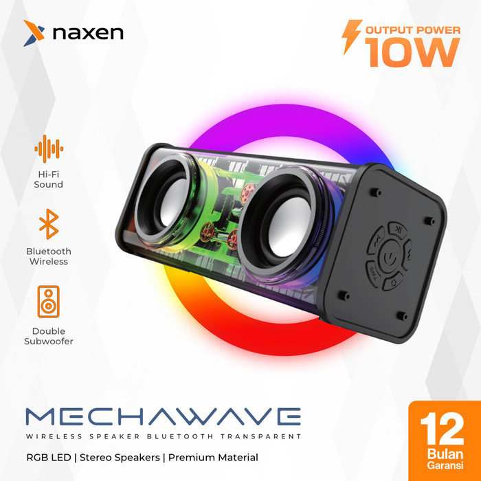 Speaker Bluetooth Transparan Naxen V8 Led Rgb Light Dual Extra Bass