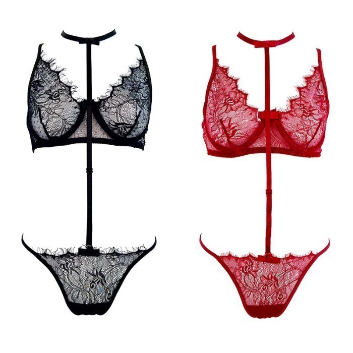 B218 Pakaian Dalam Bra Set Kawat Sexy Hot Bh Demi Wire Cd Tali Leher Lace Transparan Seksi