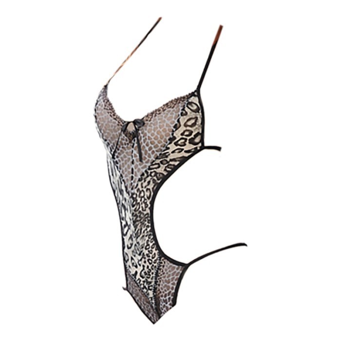 L0249 Lingerie Sexy Baju Tidur Dinas Malam Haram Seksi Teddy Bodysuit Halter Leopard Macan Tutul