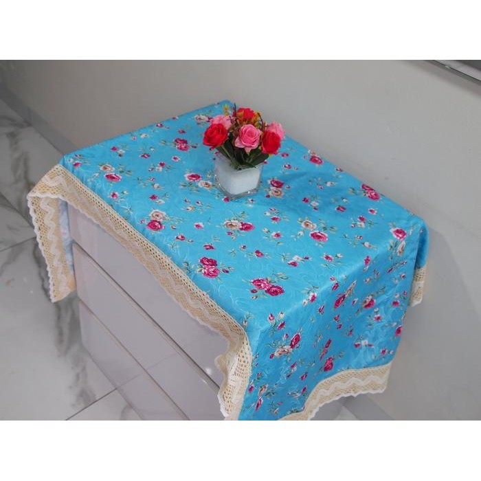 READY STOCK TAPLAK MEJA TAMU HIAS PERSEGI PANJANG / TAPLAK MEJA BUNGA KECIL BIRU / TAPLAK MEJA KACA