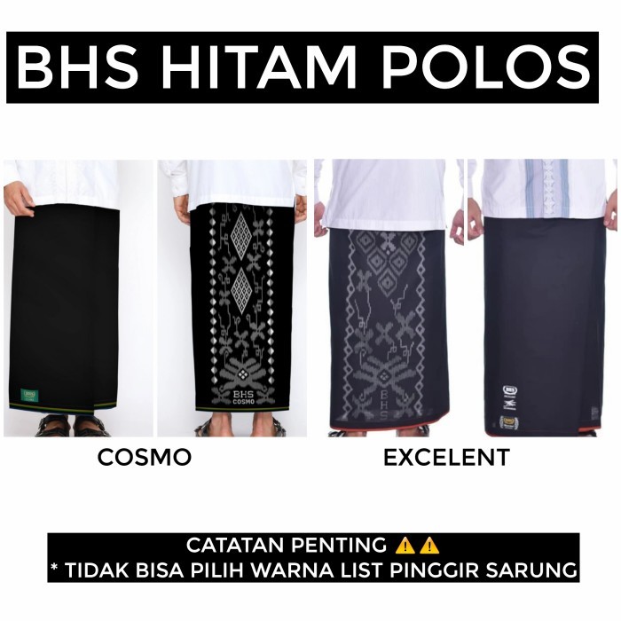 SARUNG BHS HITAM POLOS MERCERICED MESRES ORIGINAL MURAH PREMIUM (ASLI)