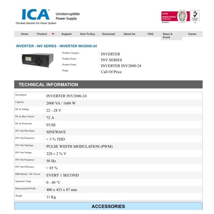 INVERTER ICA INV-2000 (2000VA-1600WATT- DC 48V) RACKMOUNT SINE WAVE
