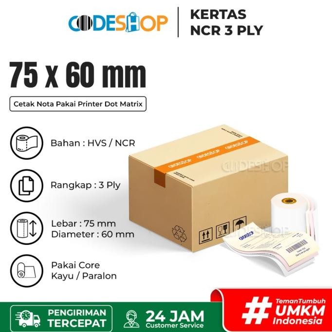 

1 Dus Codeshop Kertas Kasir NCR 3 Ply 75 x 60 mm Cetak Struk Swalayan