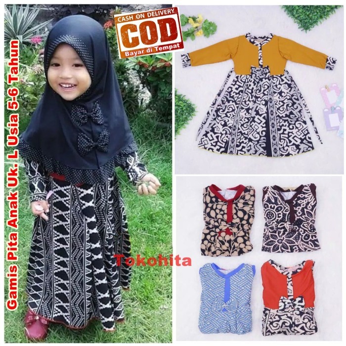 NX808 Gamis Anak L Uk 5-6 Tahun / Gamis Pita / Dress Muslim Murah TERMURAH