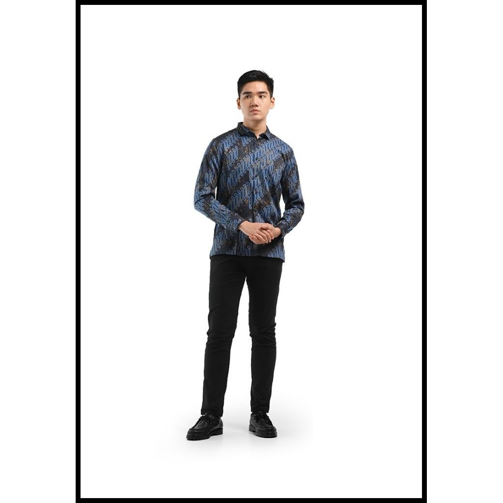 Terlaris Manzone Kemeja Batik Pria Lengan Panjang Modern Fit Abyas 3-Blue Good Quality