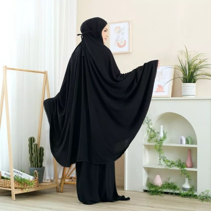 New Mukena Rayon Ori Polos Hitam Ready