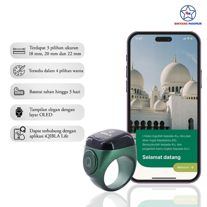 Ready Tasbih Digital Zikir Iqibla Lite Smart Cincin Tasbih Oled Display Original Original