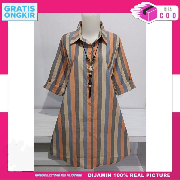 TUNIK WANITA LENGAN PANJANG MOTIF GARIS- GARIS T.092 ALL SIZE