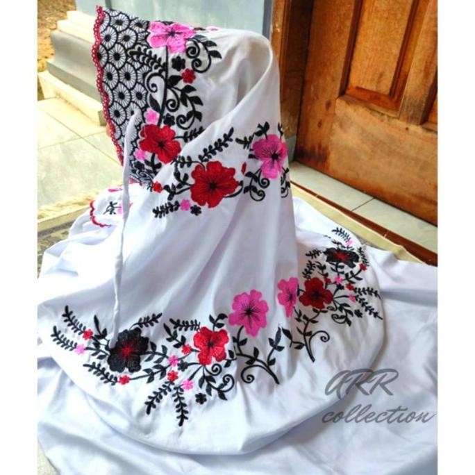 Spesial Mukena Mukenah Rukuh Terusan Langsungan Dewasa Remaja Jumbo Putih Katun Bordir Santri Kudus