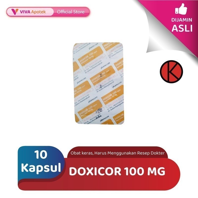 Doxicor 100 mg / Doxycycline 100 mg / Infeksi / Antibiotik (10 Kapsul)