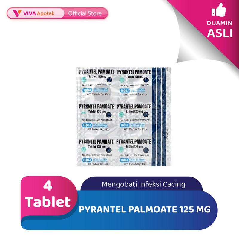 Pyrantel Palmoate 125 mg untuk Mengobati Infeksi Cacing (4 Tablet)
