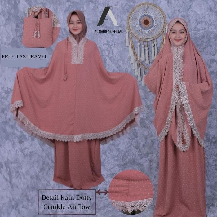 Mukena Dewasa 2 in 1 Rayon Viscose Crinkle Airflow URAGIRI Original Mukena Katun Motif Dots Kringkel