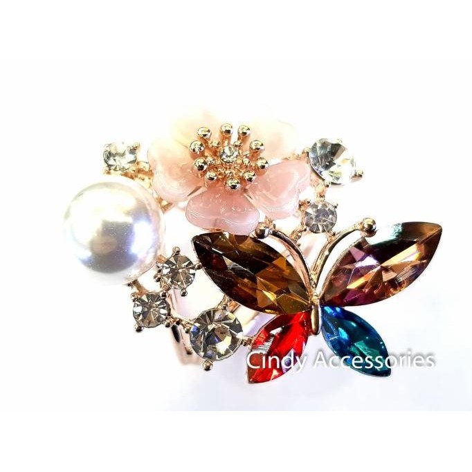 Terlaris Ring Cincin Jilbab Hijab Swarovski Flower Butterfly SALE